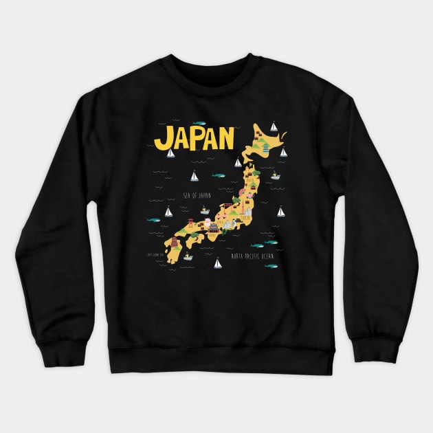 Japan Illustrated Map Crewneck Sweatshirt by JunkyDotCom